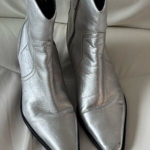 Zara Metallic Silver Ankle Boots